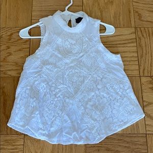 Blue pair white blouse